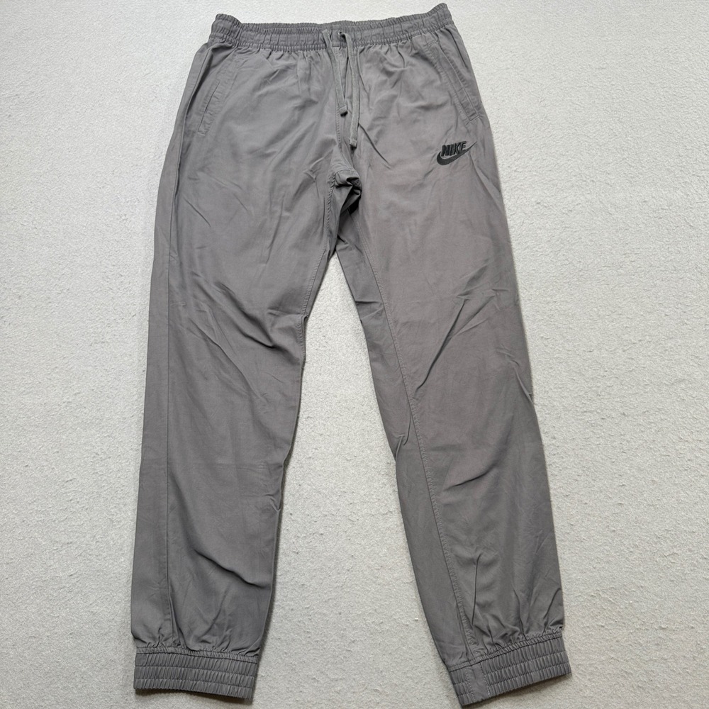 Nike Sweatpants Men's Large Gray Woven Elastic Waist Athletic Sportswear Joggers